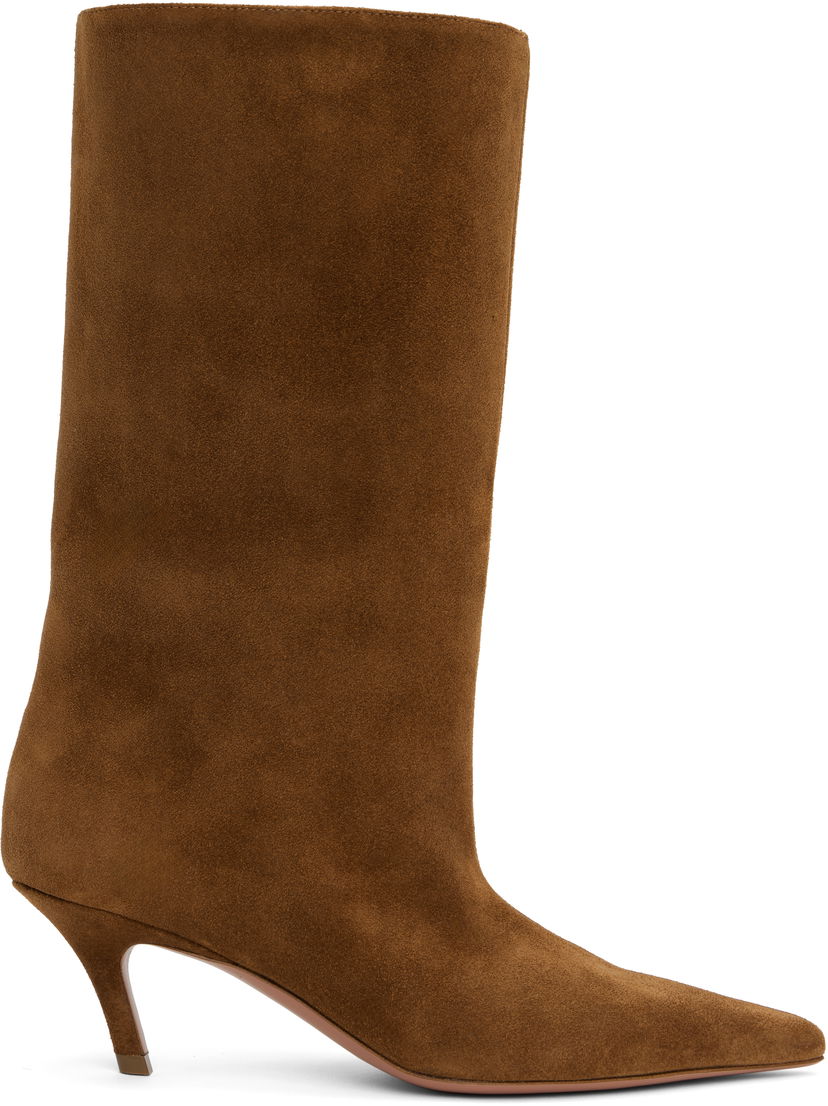 Oblečenie Amina Muaddi Amina Muaddi Fiona 60 Suede Kitten Heel Boots Hnedá | FIONA BOOT SUEDE