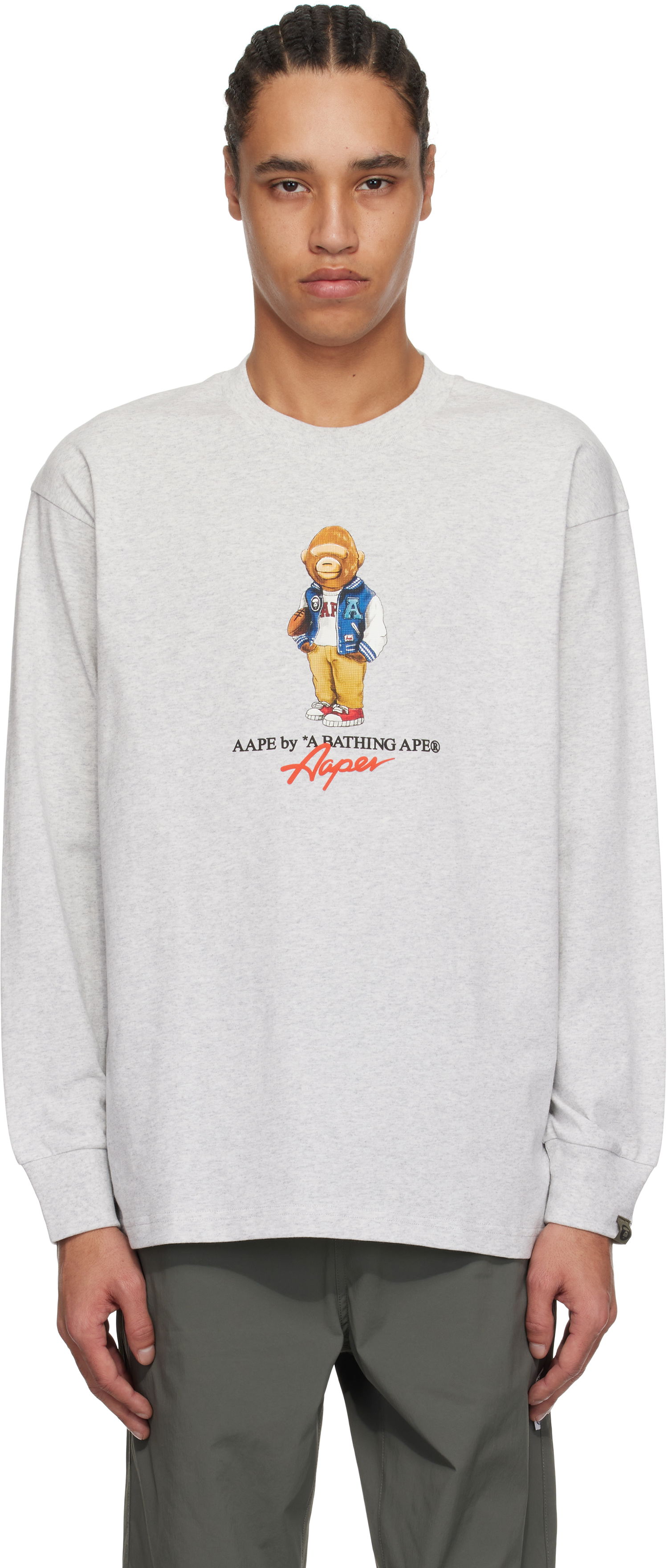 Tričko AAPE by A Bathing Ape AAPE by A Bathing Ape 'AAPE Theme AAPER' Long Sleeve T-Shirt Šedá | AAPLTM1610XXNWH2, 0