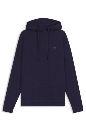 Mikina BOSS HUGO Waffle-Jacquard Cotton-Blend Hoodie Navy | 50556969