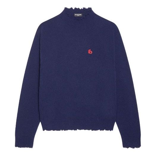 Sveter Balenciaga Double B Highneck Knit Sweater Modrá | 682010T16274011