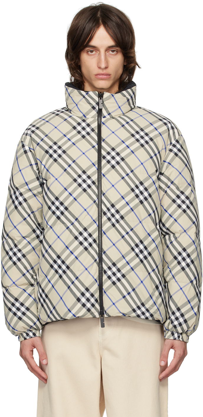 Bunda Burberry Beige Check Reversible Down Jacket Šedá | 8096096