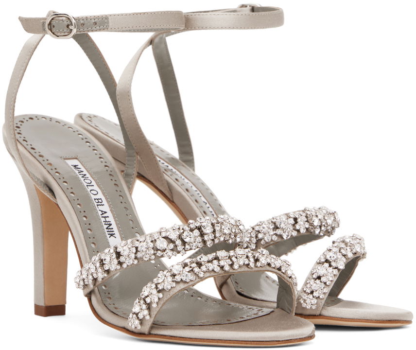 Manolo Blahnik Vedada Jeweled Satin Heeled Sandals