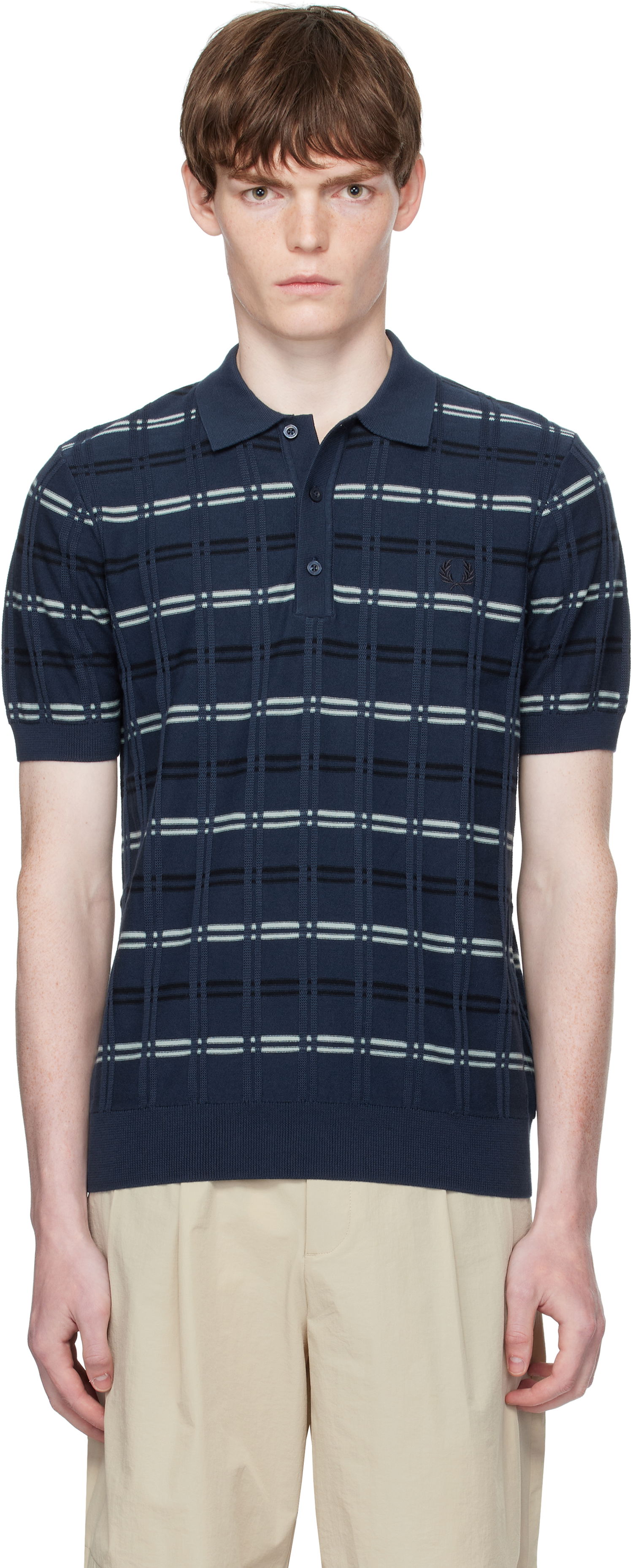 Polo tričko Fred Perry Fred Perry Striped Rib Knitted Polo Modrá | K9751, 0