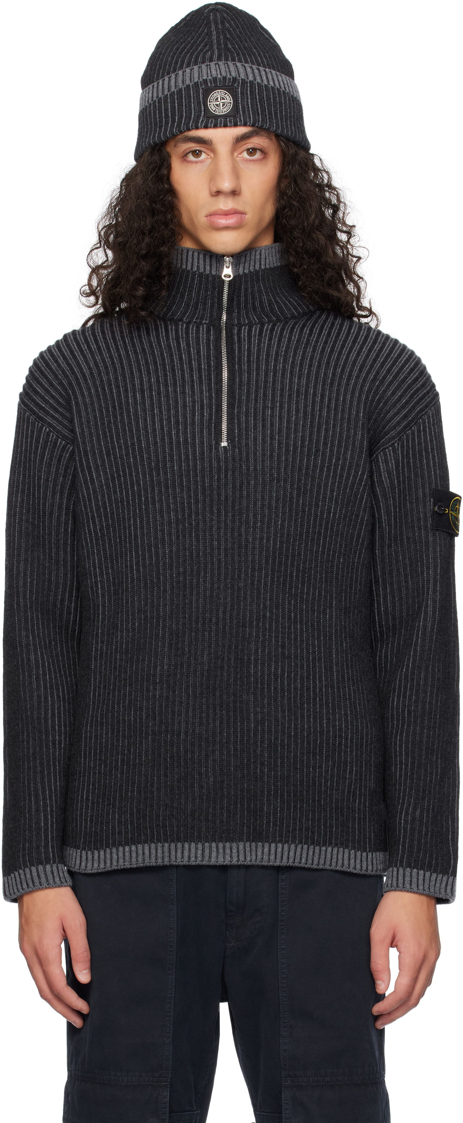 Sveter Stone Island Stone Island Vanisé Full Rib RWS Wool Quarter-Zip Sweater Čierna | 8115516C1, 0