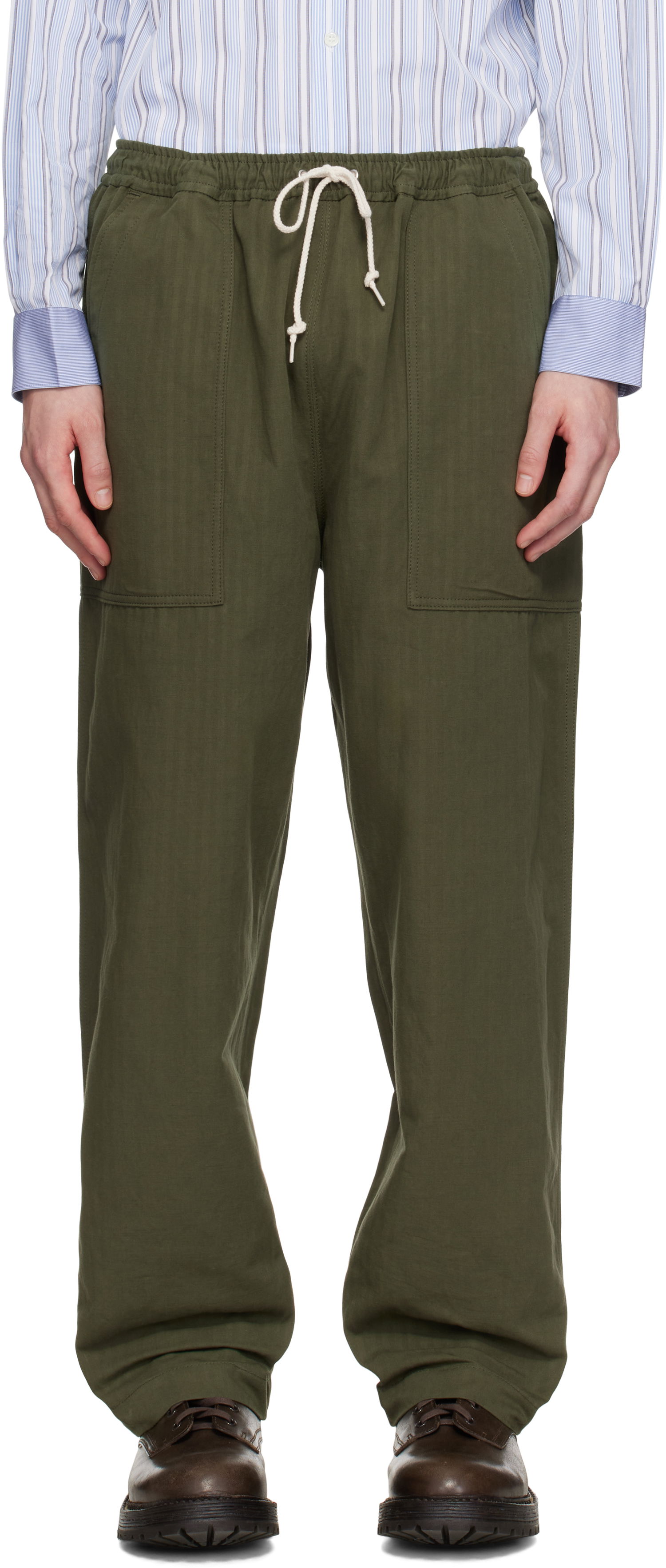 Cargo nohavice Comme des Garçons Comme des Garçons Homme Linen Herringbone Drawstring Trousers Zelené | HO-P019-051, 0