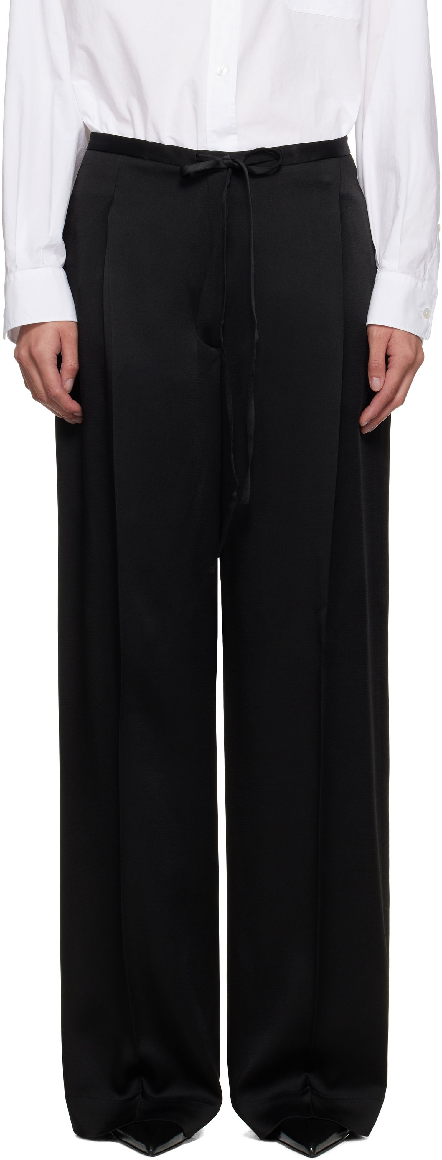 Nohavice Róhe Relaxed Drawstring Satin Trousers Čierna | 416-30-125, 0