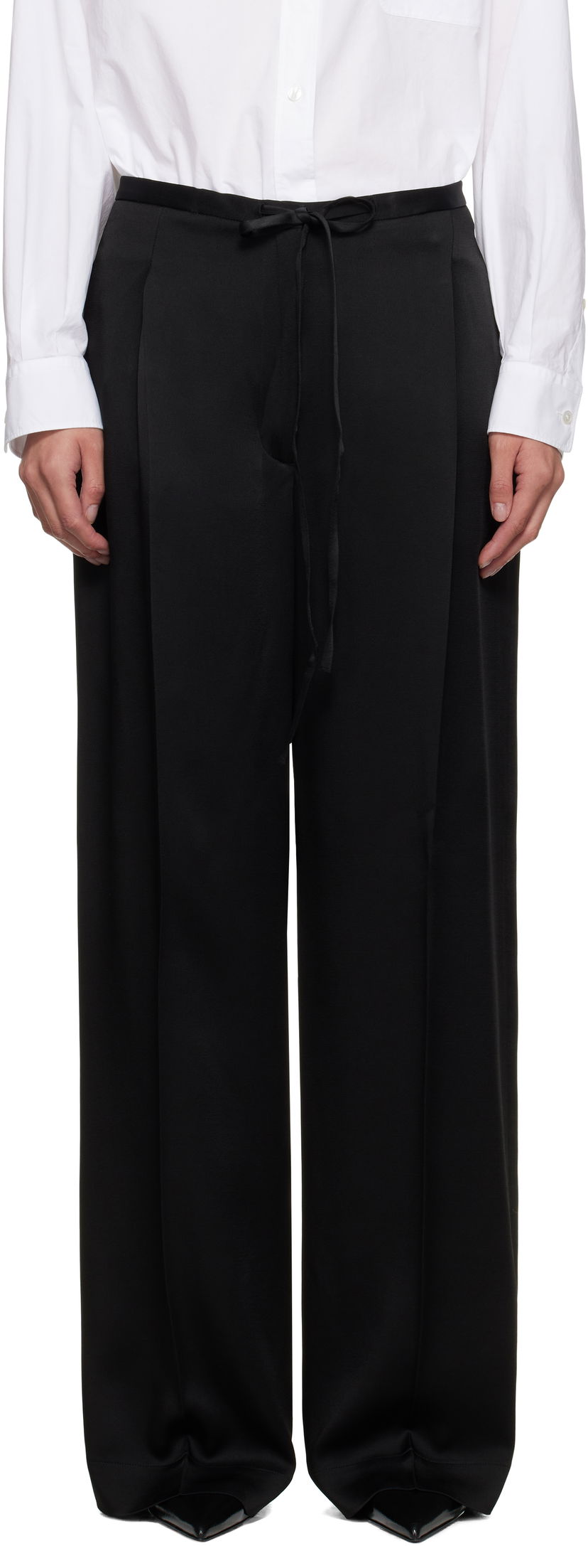 Nohavice Róhe Relaxed Drawstring Satin Trousers Čierna | 416-30-125
