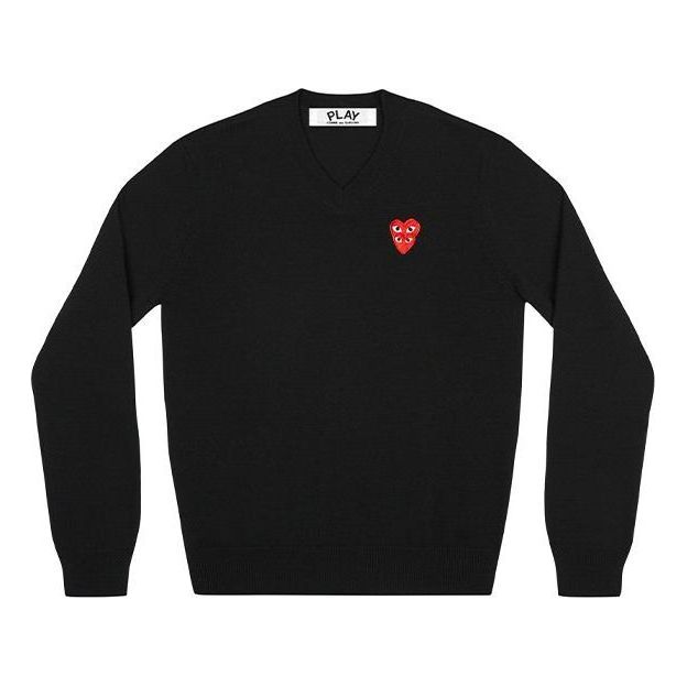 Sveter COMME des GARÇONS PLAY V-Neck Pullover With Red Emblem Čierna | AZ-N074-051-1