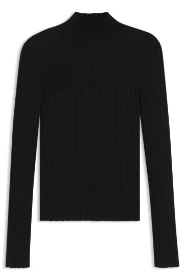Sveter BOSS Mock Neck Ribbed Sweater Čierna | 50542650