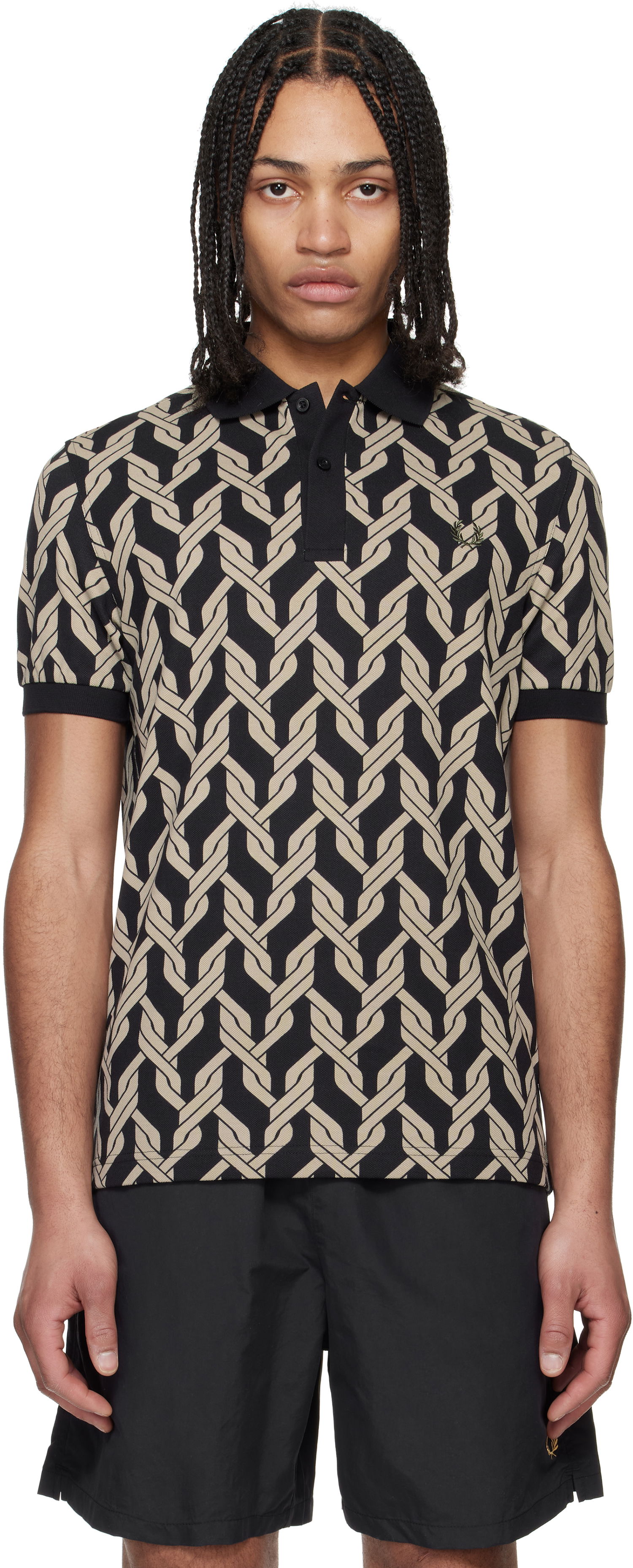 Polo tričko Fred Perry Fred Perry Cable Knit Print Polo Čierna | M9837, 0
