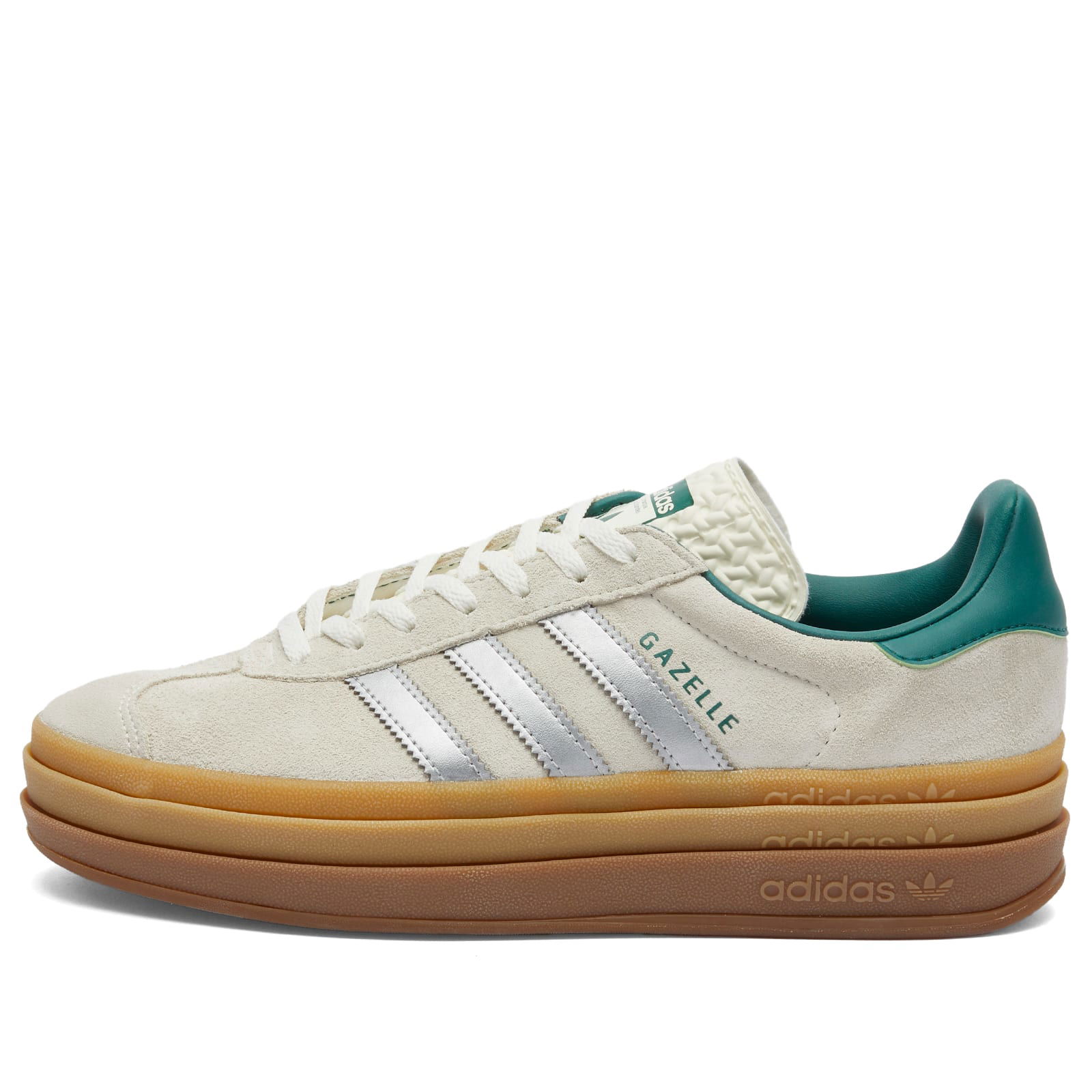 Adidas Women's Gazelle Bold W in Off White/Silver Met/Collegiate Green, Size UK 3 | END. Clothing