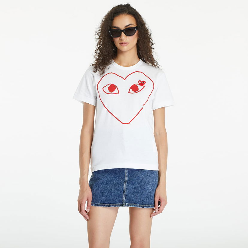 Tričko Comme des Garçons PLAY Heart Logo Short Sleeve Tee UNISEX White Biela | AX-T100 WHITE