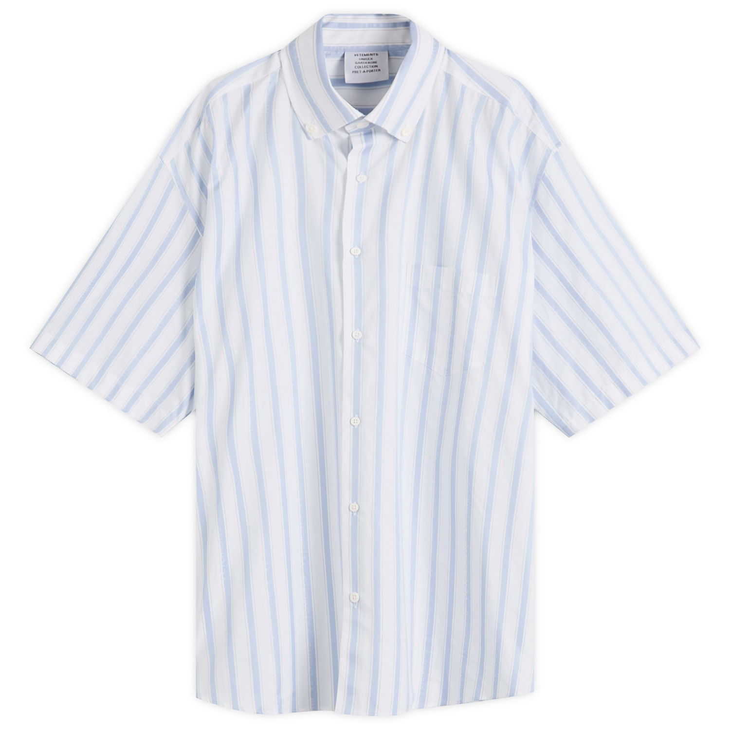Košeľa VETEMENTS VETEMENTS Pinstripe Short Sleeve Shirt, Size Large Modrá | UA66SH420L, 1