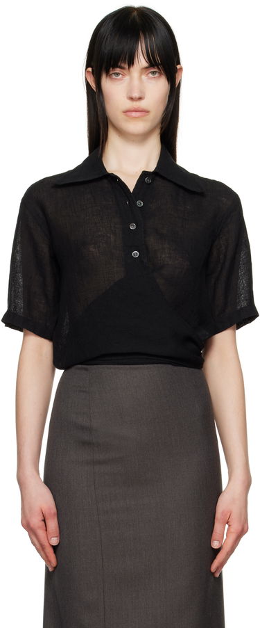 Polo tričko OUR LEGACY Our Legacy Nannas Linen Polo Shirt Čierna | W2252NB, 0