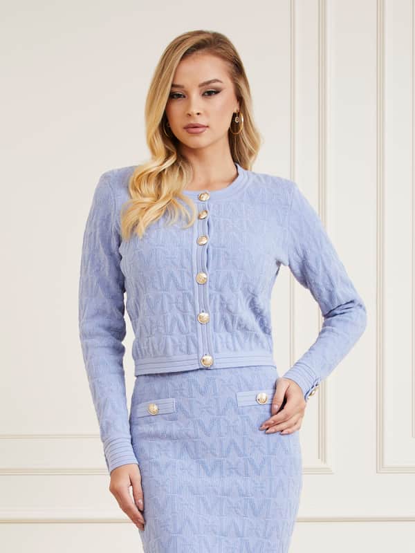 Sveter GUESS Embossed Logo Sweater Modrá | 4RGR005661Z, 0