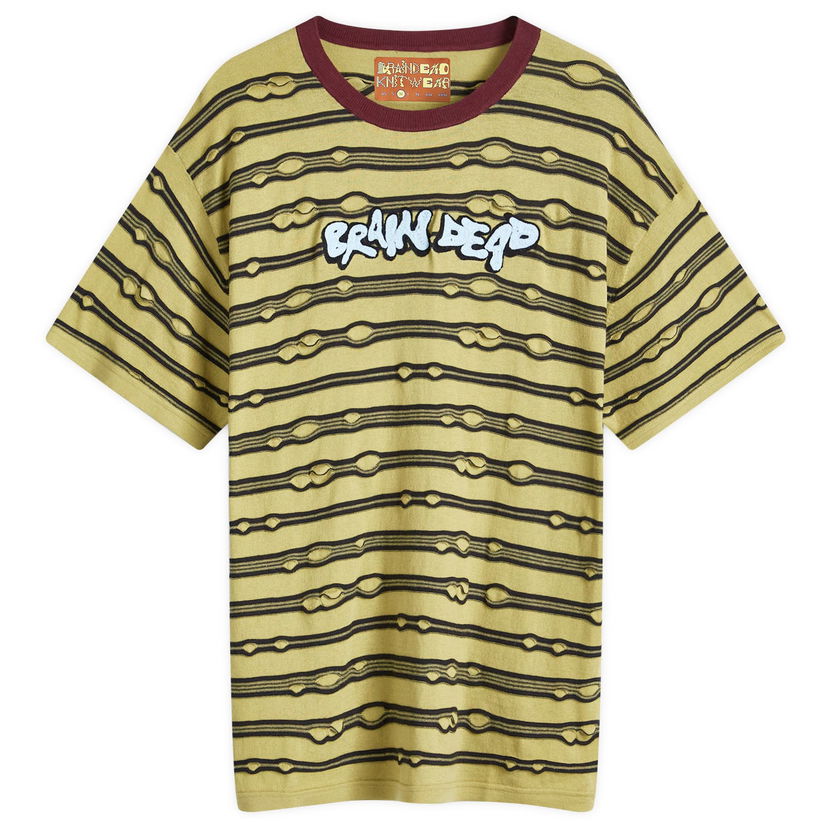 Tričko Brain Dead Embroidered Puckered Stripe T-Shirt Zelené | F24T06004038-LIME