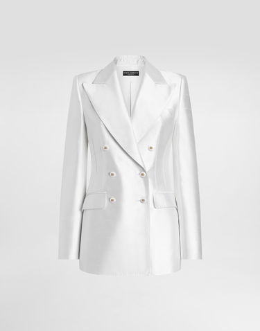 Bunda Dolce & Gabbana Dolce & Gabbana Women's Double-breasted Silk Blazer Biela | F29QFTFU108W0001, 0