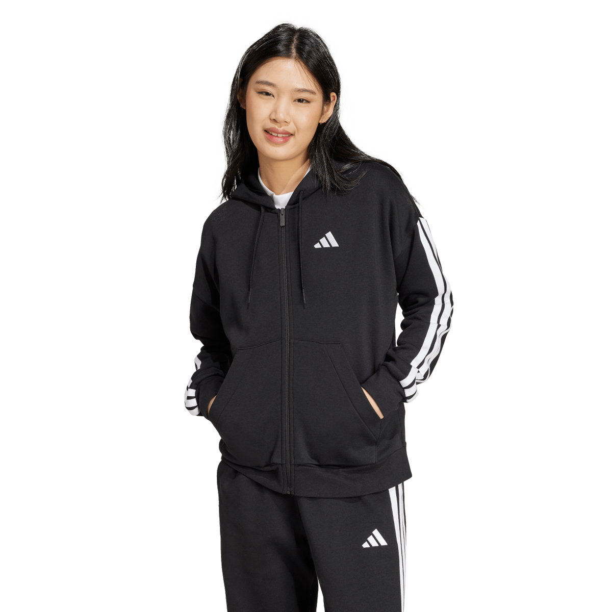 Mikina adidas Originals 3-Stripes Full-Zip Hoodie Čierna | JE1283, 0