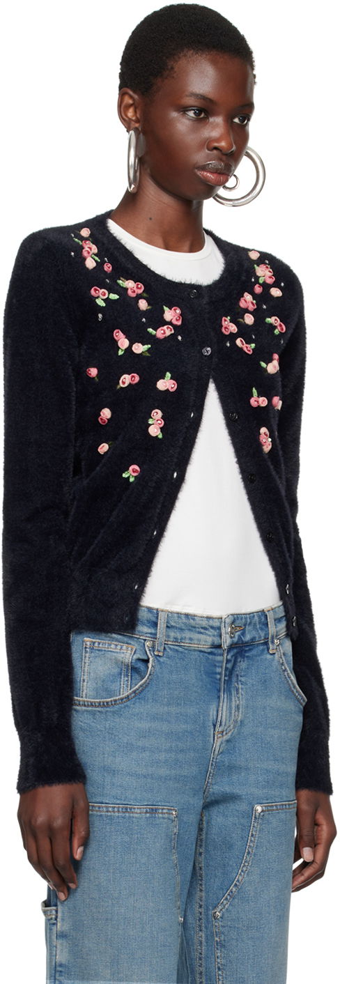 Sveter Blumarine Embroidered Rose Cardigan Modrá | A422M485A, 1
