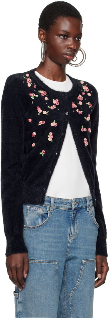 Sveter Blumarine Embroidered Rose Cardigan Modrá | A422M485A, 1