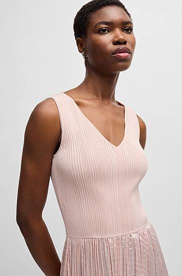 Šaty BOSS Knit Dress with Lustrous Structured Skirt Ružová | 50537736, 1