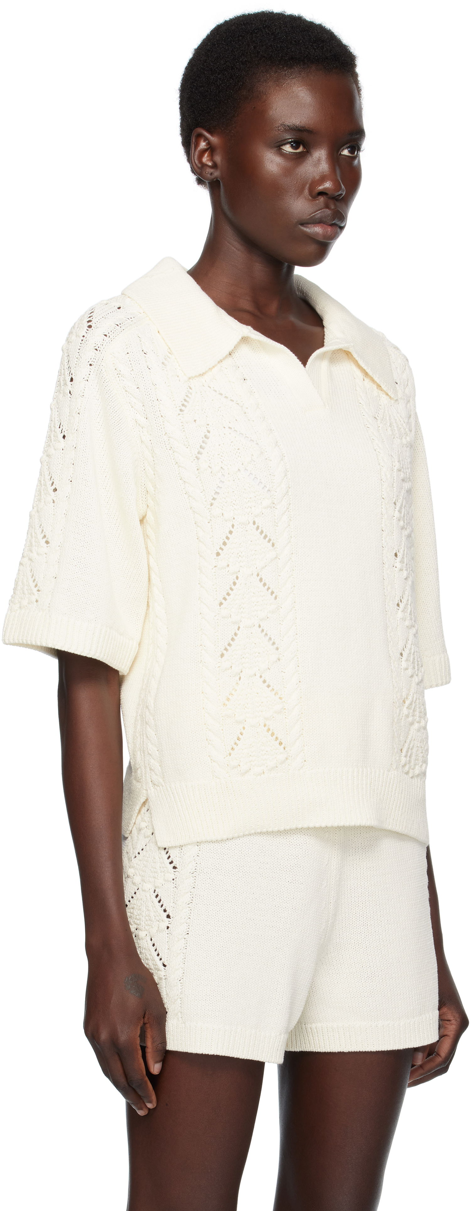Polo tričko Loulou de Saison Loulou de Saison Kina Knit Polo Shirt Biela | KINA, 1
