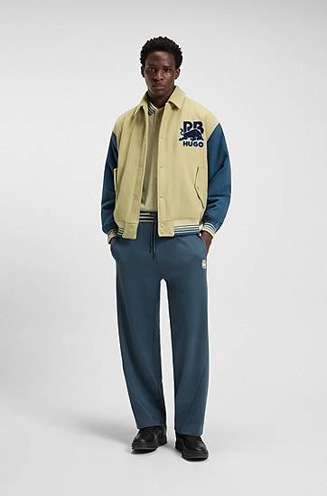 Tepláky BOSS HUGO x RB Oversized-Fit Tracksuit Bottoms with Striped Waistband and Drawstring Navy | 50549308, 1