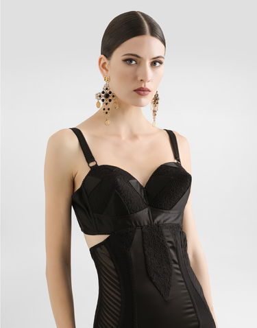 Šaty Dolce & Gabbana Dolce & Gabbana Calf-Length Satin and Lace Corset Dress Čierna | F6TTWTGDC4XN0000, 3