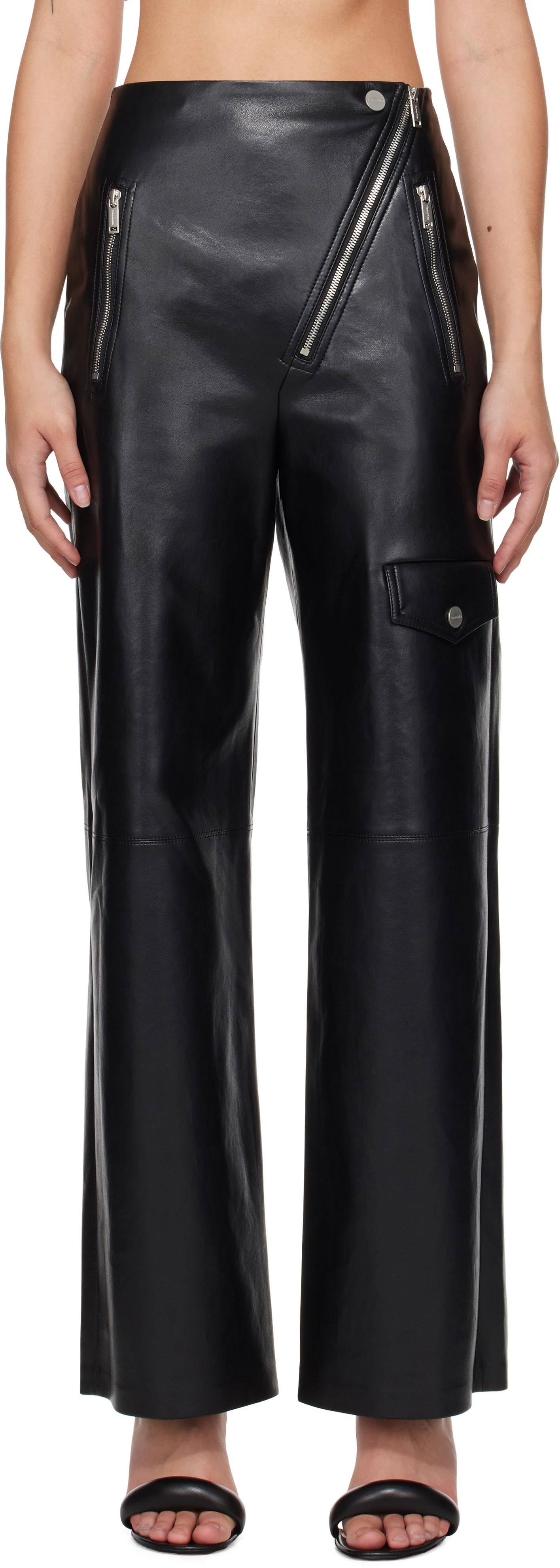 Nohavice Nanushka Leather Pants With Asymmetrical Zipper Čierna | NW24FWPA45300, 0