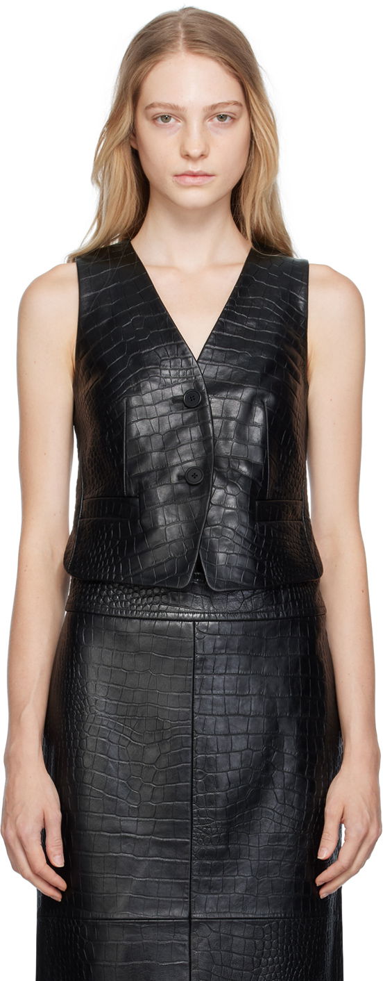 Vesta Helmut Lang Helmut Lang Embossed Leather Vest Čierna | N06HW104, 0
