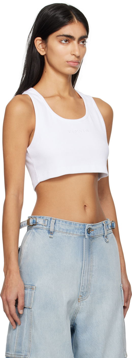 Tielko VETEMENTS Embroidered Cropped Tank Top Biela | VL20TR320W, 1