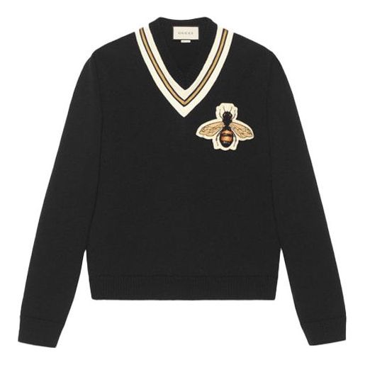 Sveter Gucci Embroidered V-Neck Wool Sweater Čierna | 452796-X5H38-1082, 0