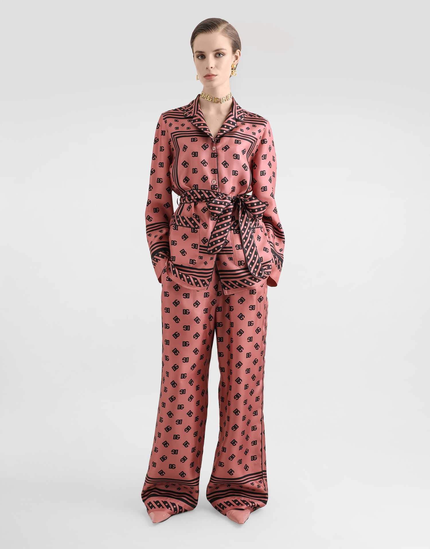 Košeľa Dolce & Gabbana Dolce & Gabbana Silk Twill Pajama Shirt with DG Logo Print Ružová | F5I89TGDCVJF0473, 1