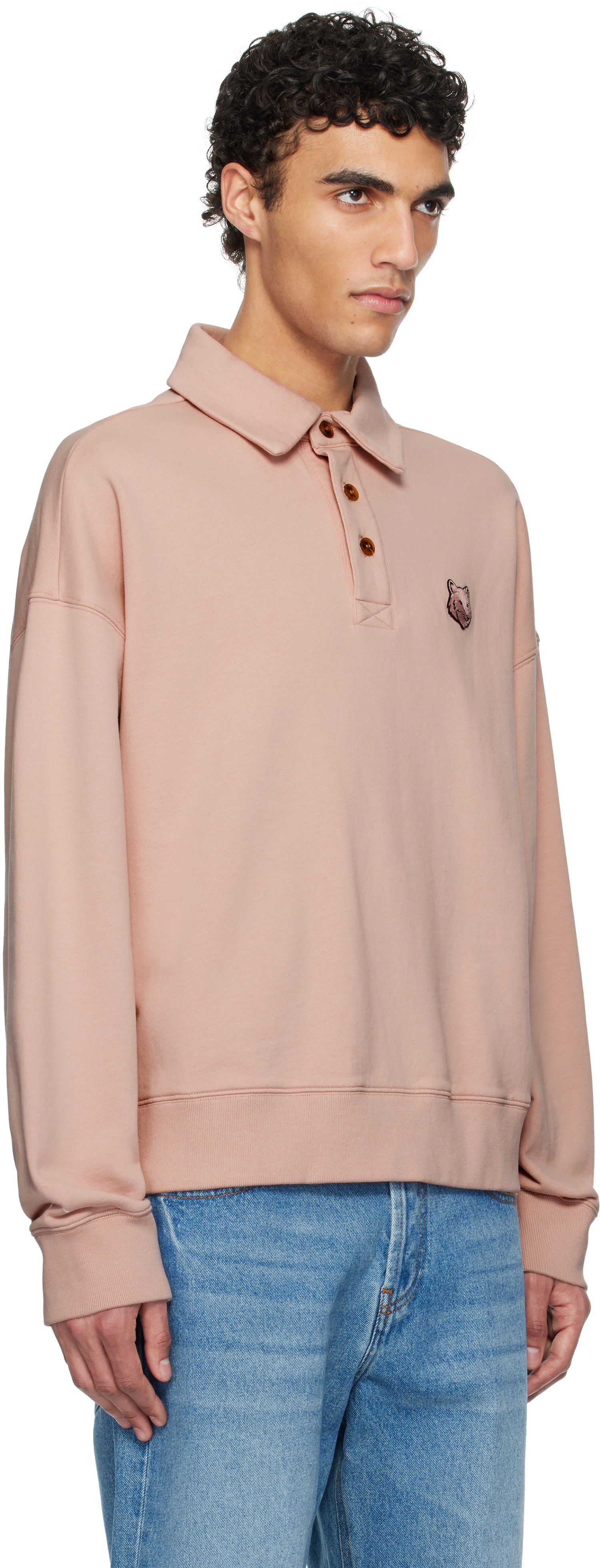 Sveter MAISON KITSUNÉ Maison Kitsuné Fox Head Fleece Oversize Polo Ružová | OM00211KM0001, 1