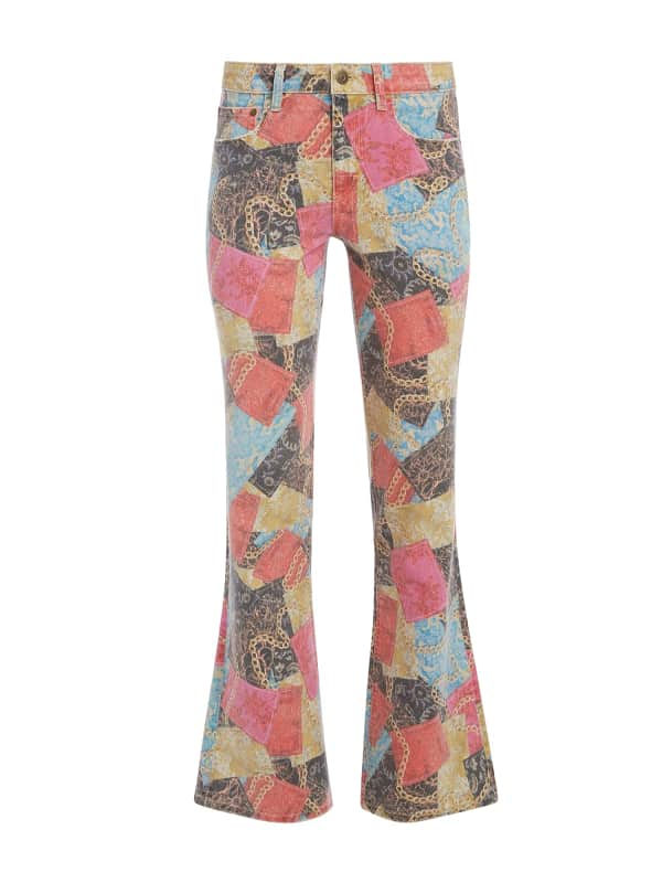 Nohavice a džínsy GUESS Printed Denim Flared Jeans Béžová | W3GU18D4SK2, 0