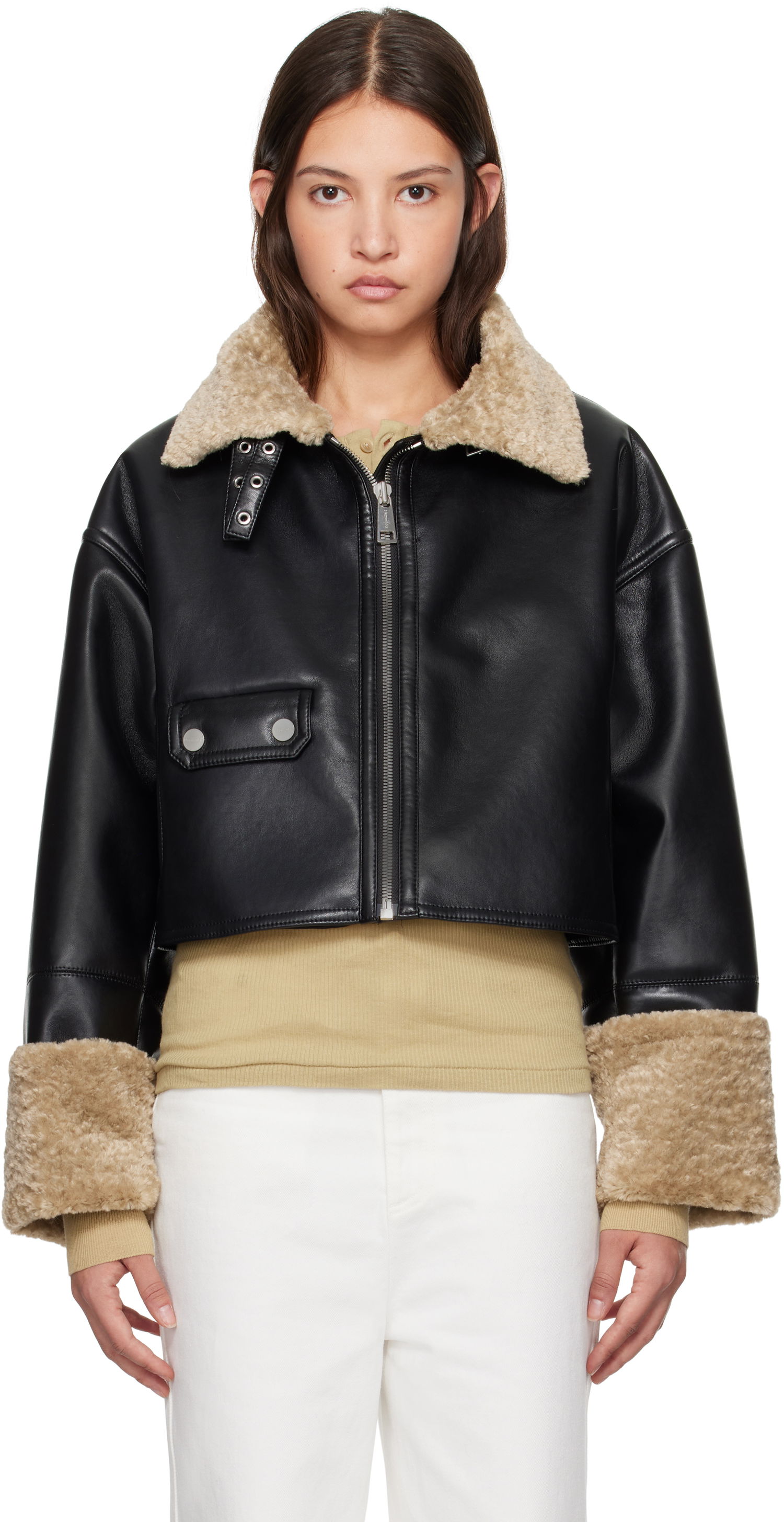 Bunda Nanushka Faux Leather Cropped Jacket Čierna | NW24FWOW38170, 0