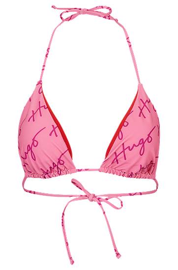 Plavky BOSS HUGO Quick-Dry Triangle Bikini Top with Handwritten Logos Ružová | 50510799, 0