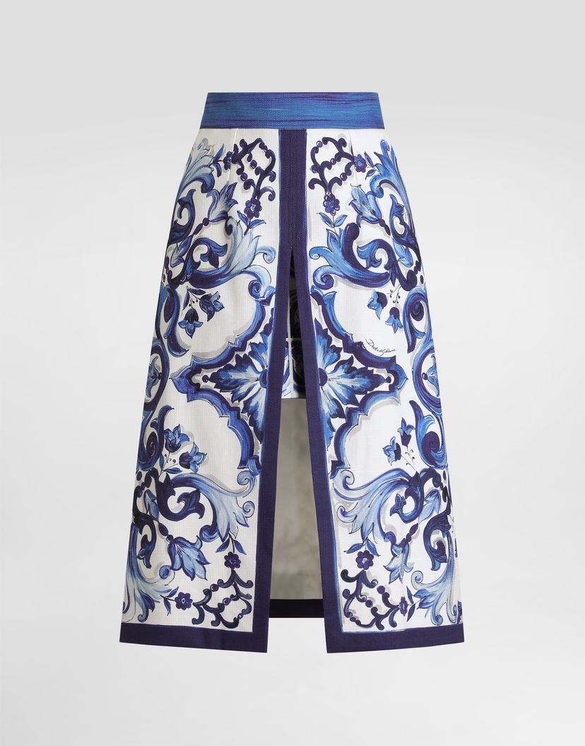 Sukňa Dolce & Gabbana Majolica-print Midi Skirt with Front Slit Rôznofarebný | I4O18WFPFTBHA3TN