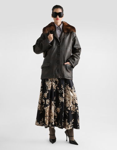 Bunda Dolce & Gabbana Dolce & Gabbana Leather Jacket with Fur Collar and Leopard Print Lining Hnedá | F9S72LHULXVM0022, 1