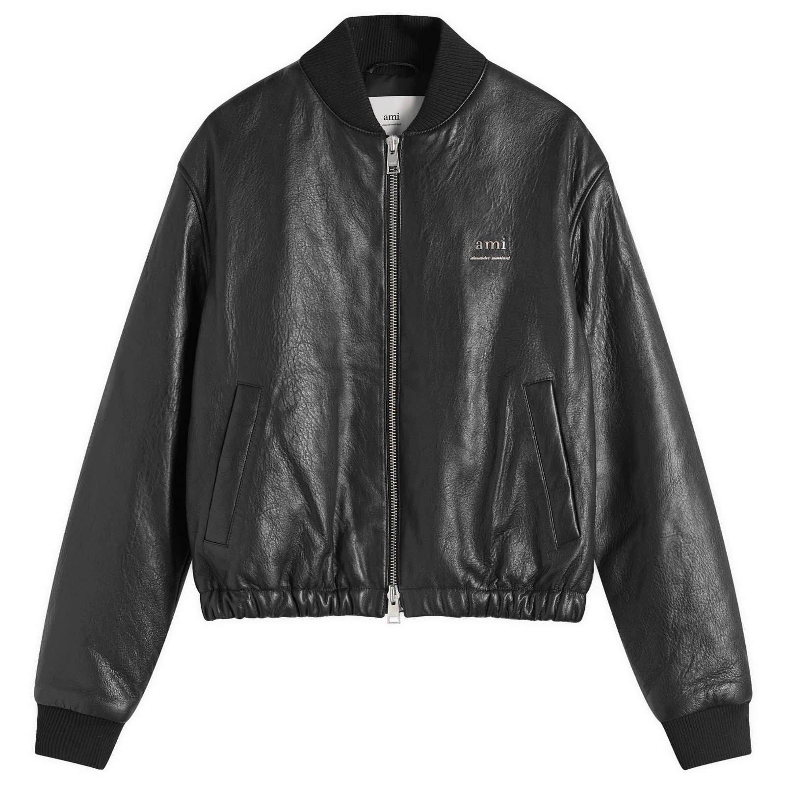 Padded Leather Bomber Jacket