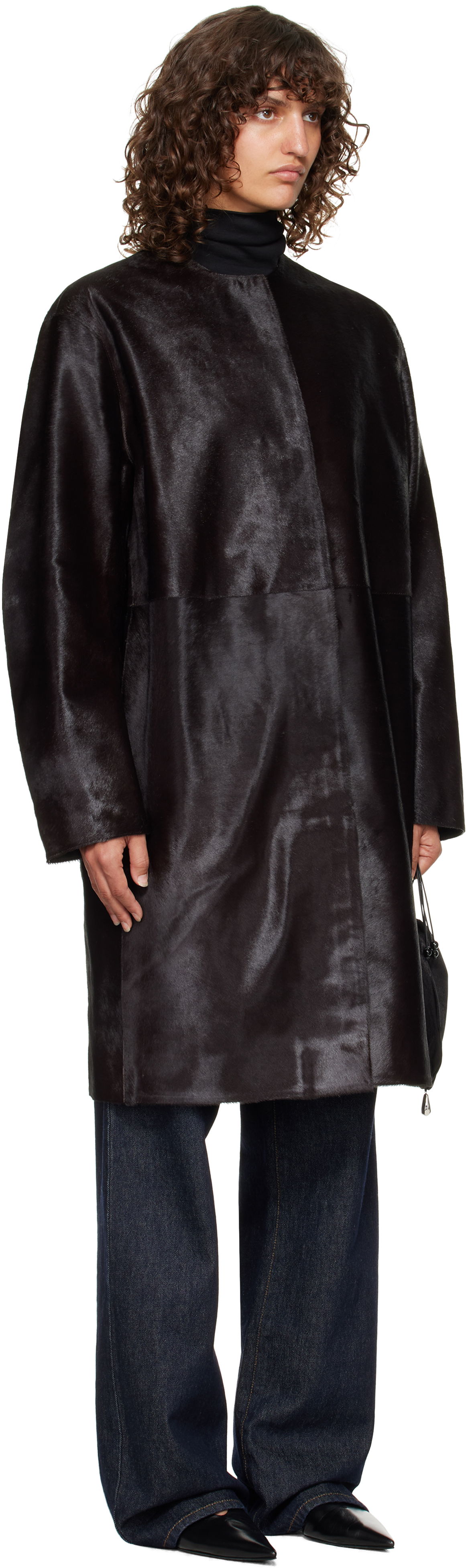 Kabáty Loulou de Saison Loulou de Saison Miller Pony Effect Leather Coat Čierna | MILLER, 1