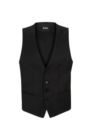 Vesta BOSS BOSS Slim-Fit Virgin-Wool Serge Waistcoat Čierna | 50469160, 0