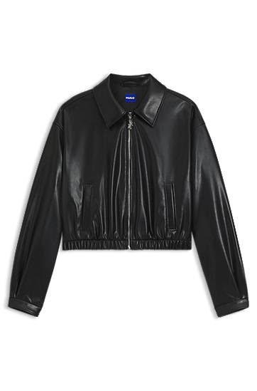 Bunda BOSS Cropped Faux Leather Jacket with Embossed Logo Čierna | 50553053, 0