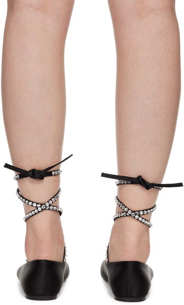 Doplnky Amina Muaddi Amina Muaddi Ane Lace Up Ballerina Flats Čierna | ANE LACE UP FLAT SATIN, 1