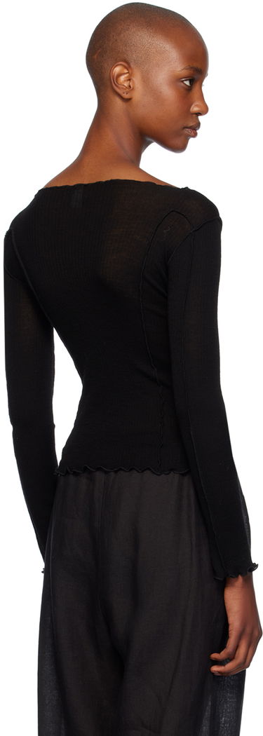 Body Baserange Baserange Wool Omato Lettuce Edge Long Sleeve T-Shirt Čierna | TTOML-WO-WI24, 2