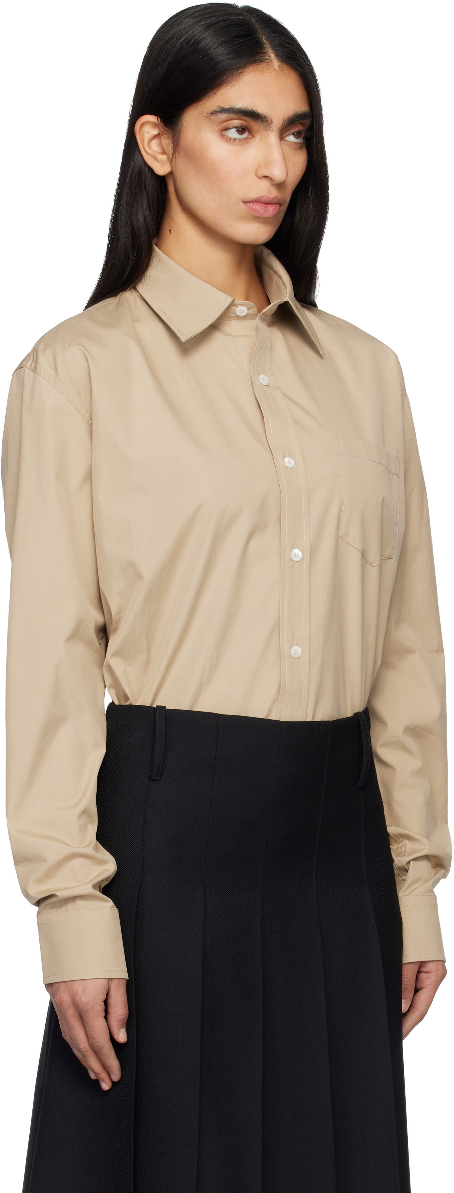 Košeľa A.P.C. Owen Long Sleeve Button-Up Shirt with Chest Pocket Béžová | COHLE­-H12652, 1