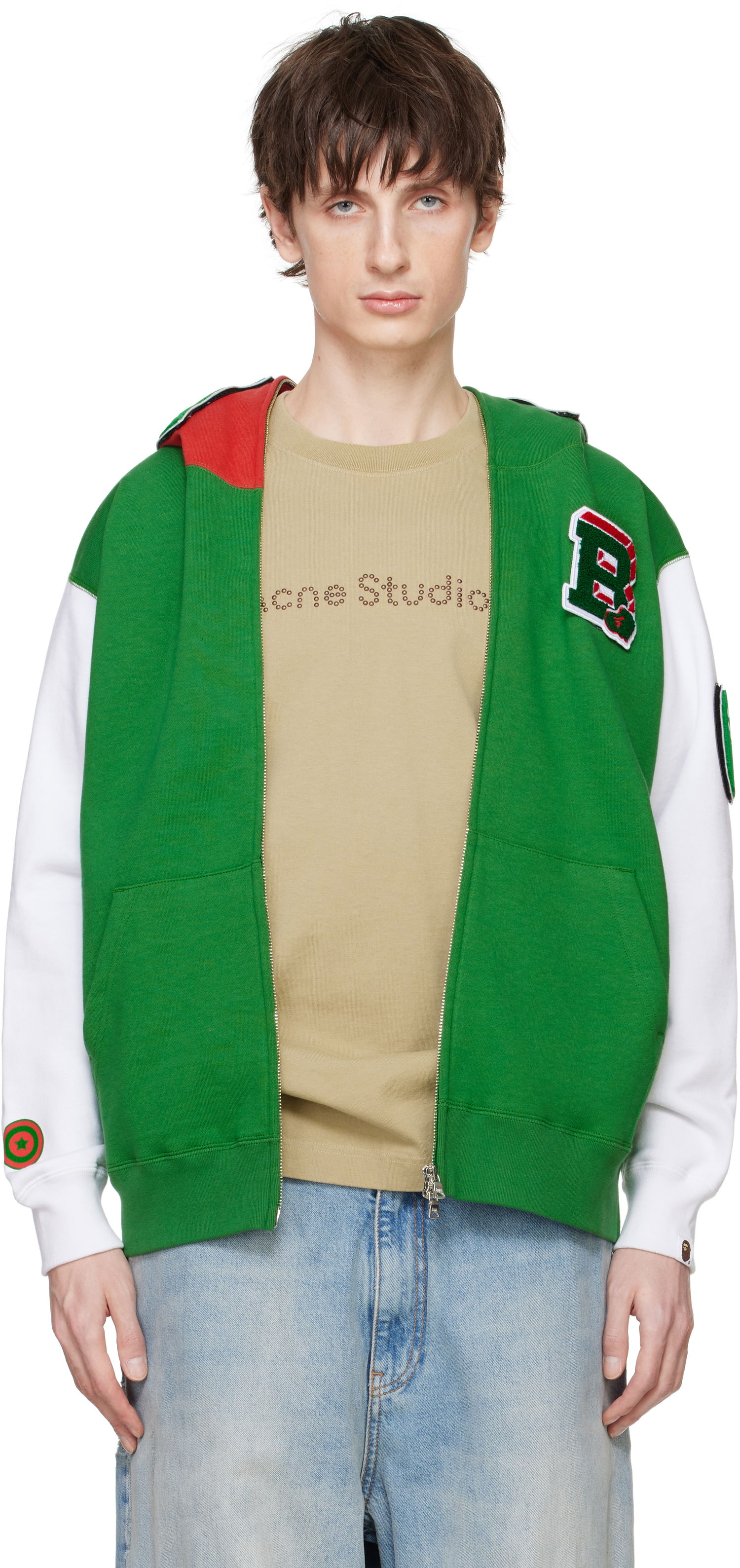 Mikina BAPE A Bathing Ape Shark Full Zip Hoodie Zelené | 001ZPK701304M, 0