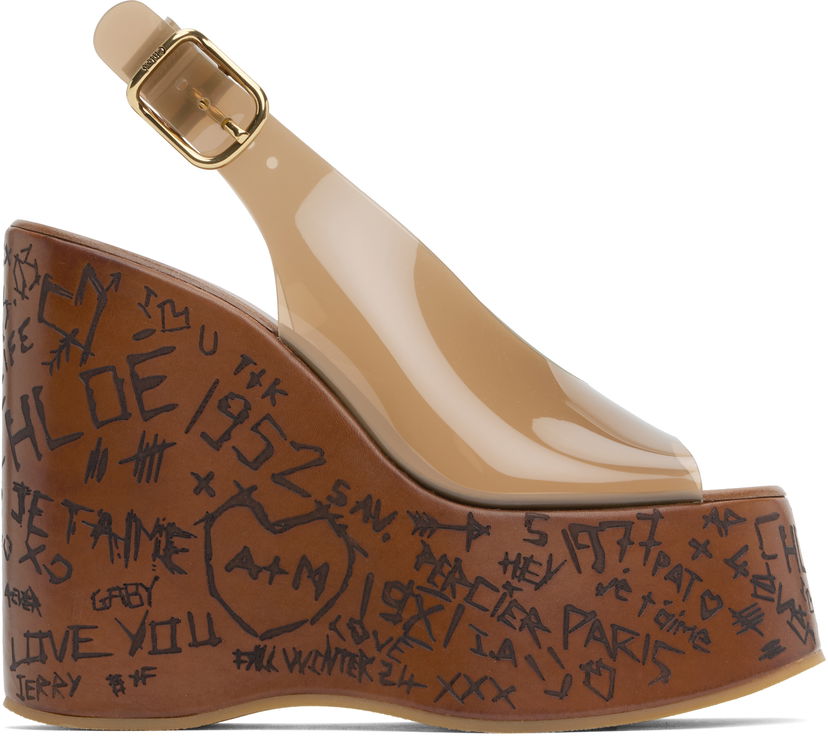 Starostlivosť o obuv CHLOÉ Chloe Maxime Wedge Sandals Hnedá | CHC25U09ZRT