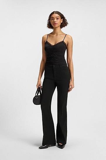 Nohavice BOSS Stretch Cotton Flared-Leg Trousers Čierna | 50538278, 1