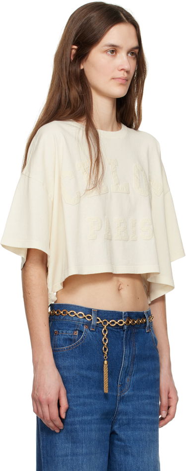 Crop Top CHLOÉ Chloé Cropped Logo T-Shirt Béžová | CH25SJH14183, 1